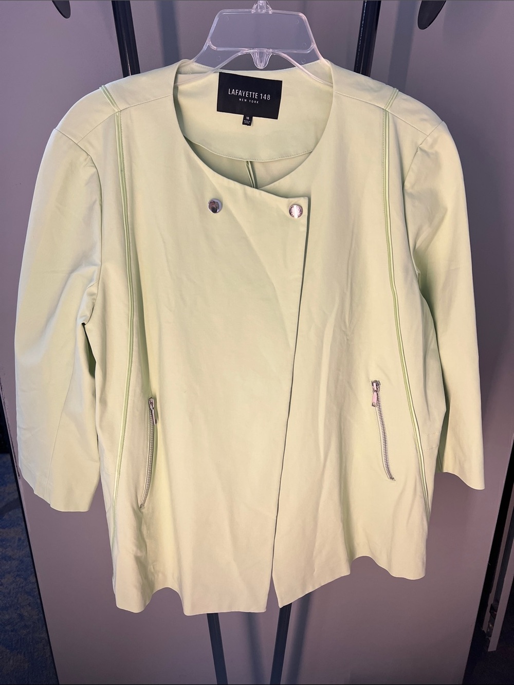 Lafayette 148 New York Light Green Asymmetrical Zip Blazer